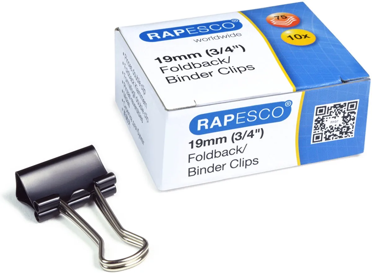 Foldback clips 19 mm 80 stuks de Rapesco en Noir – photo produit