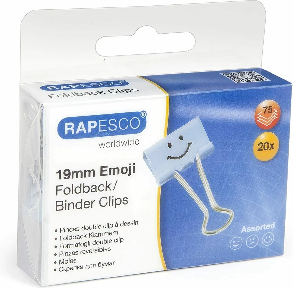 Foldback Clips - 19 mm Emoji de Rapesco en Bleu – photo produit