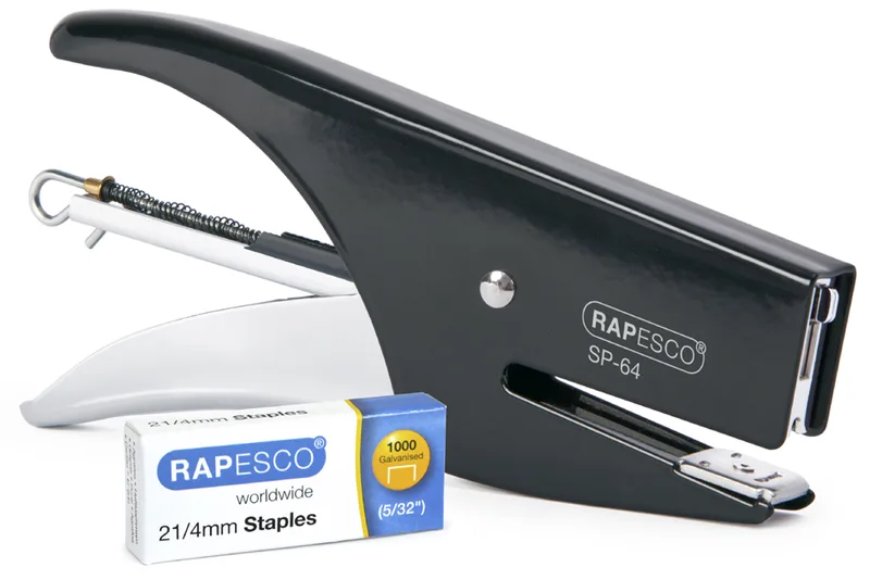 Heftzange SP-64 (6/4 & 21/4 mm), chrom / schwarz von Rapesco – Produktfoto
