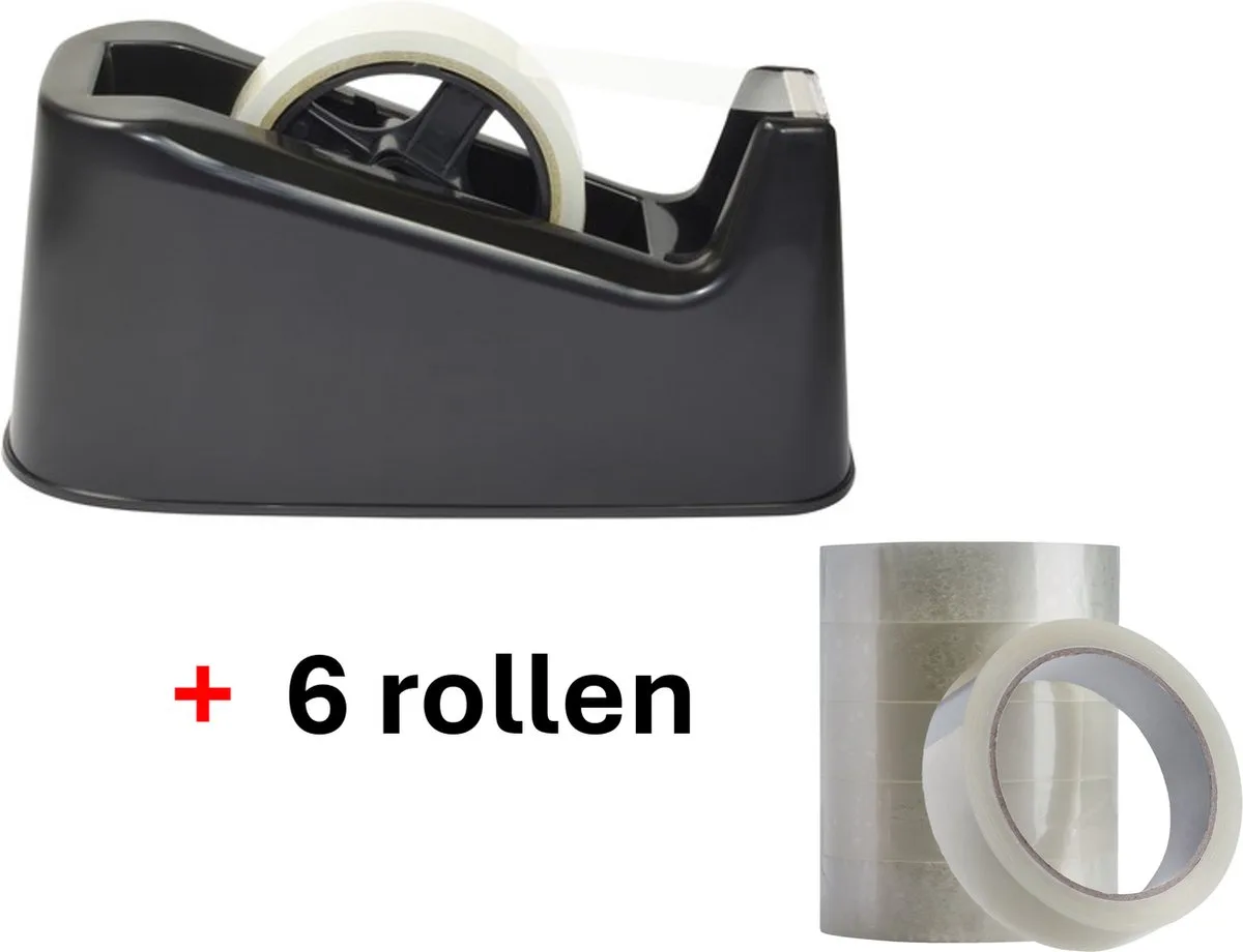 Plakbandhouder Rapesco D500 + 6 rollen plakband groot (voordeelset) van Rapesco in Zwart – productfoto