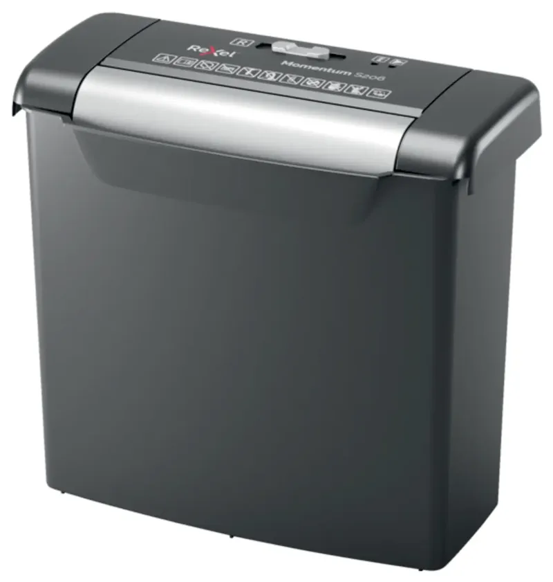Momentum S206 Aktenvernichter 6 Blatt Streifenschnitt 6 mm P-2 9 l Vernichtet auch Heftklammern, Büroklammern van Rexel – productfoto