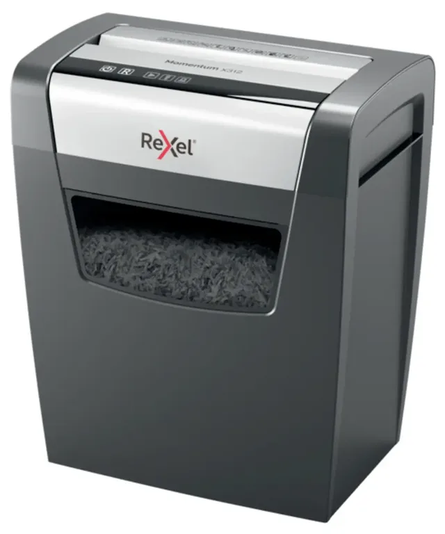 Momentum X312 Aktenvernichter 12 Blatt Partikelschnitt 5 x 42 mm P-3 23 l Vernichtet auch Heftklammern, Büroklammern