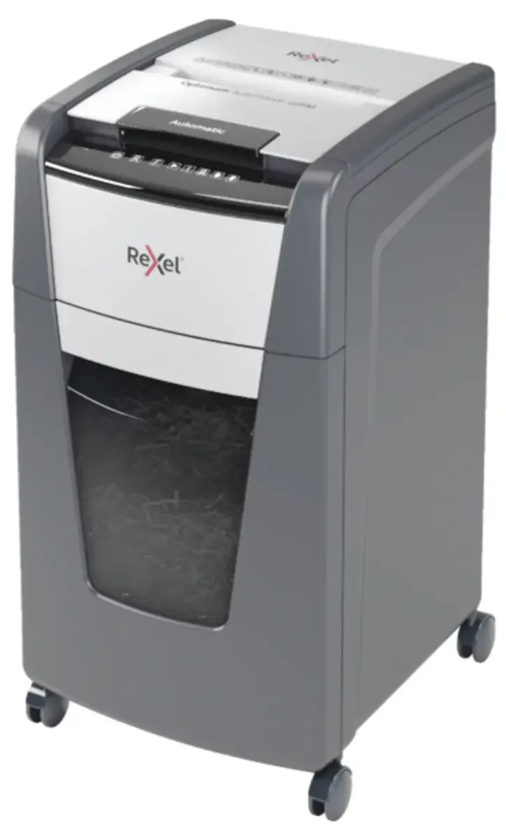 Optimum AutoFeed+ 225M Aktenvernichter 225 Blatt Mikroschnitt 2 x 15 mm P-5 60 l Vernichtet auch Büroklammern, Heftklammern, Kreditkarte by Rexel – product photo