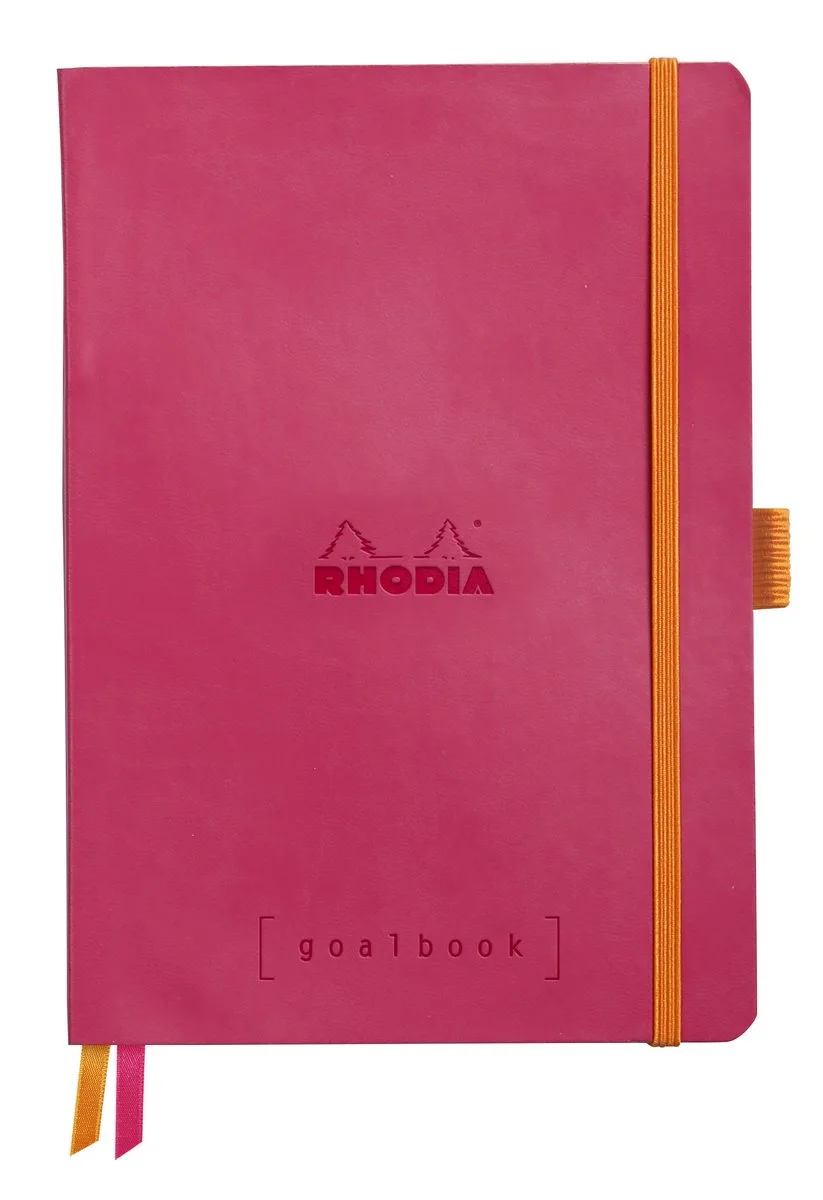 Goalbook – A5 – 120 Bladen – Dotted – Ivoorkleurig Papier 90 g/m² – Elastieksluiting van Rhodia in Framboos – productfoto
