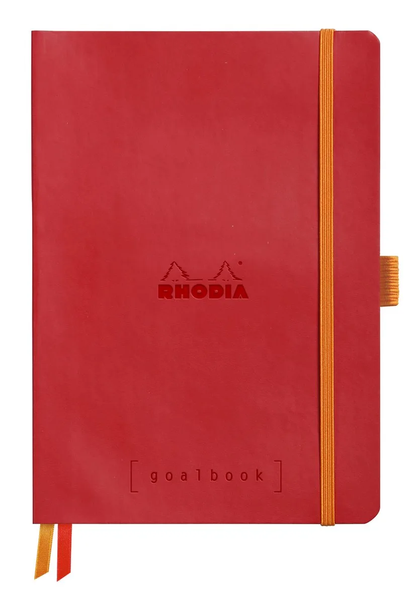 Goalbook – A5 – 120 Bladen – Dotted – Ivoorkleurig Papier 90 g/m² – Elastieksluiting van Rhodia in Klaproos – productfoto