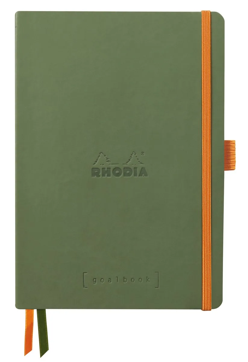 Goalbook – A5 – 120 Bladen – Dotted – Ivoorkleurig Papier 90 g/m² – Elastieksluiting van Rhodia in Groen – productfoto