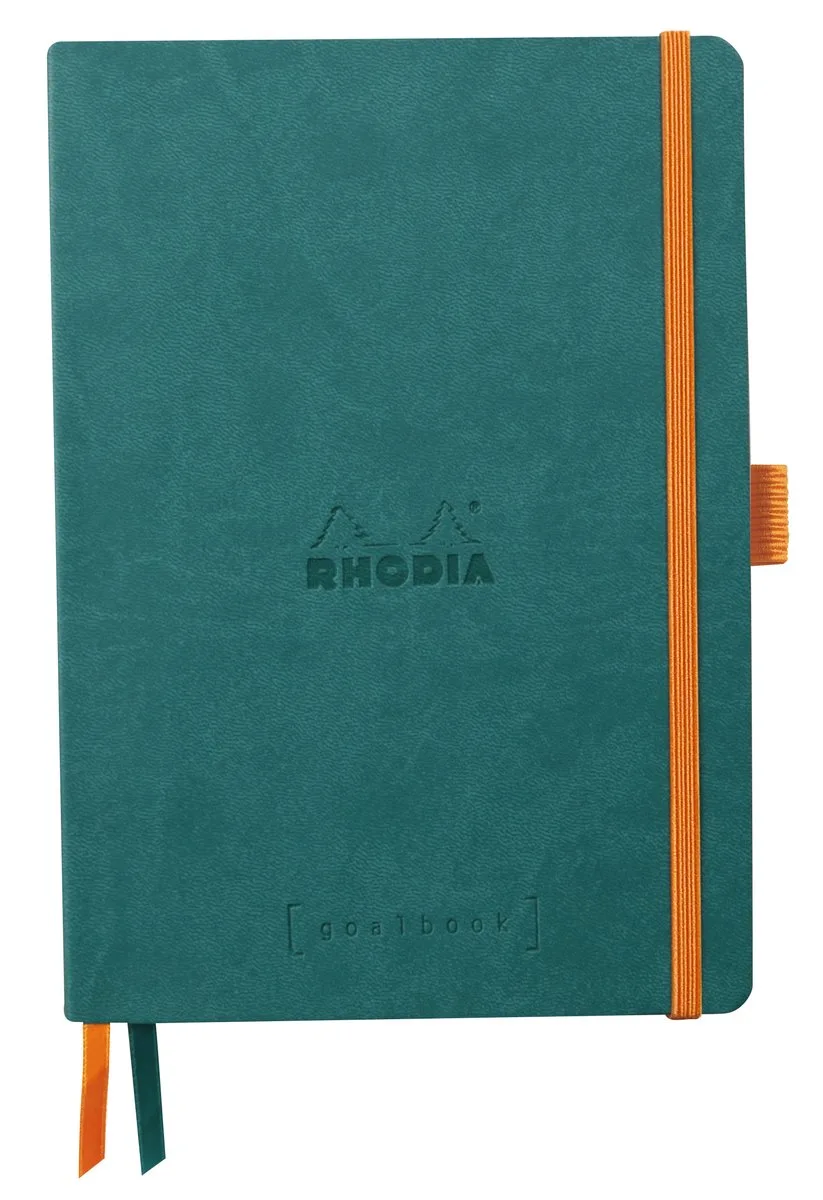 Goalbook – A5 – 120 Bladen – Dotted – Ivoorkleurig Papier 90 g/m² – Elastieksluiting van Rhodia in Pauwblauw – productfoto