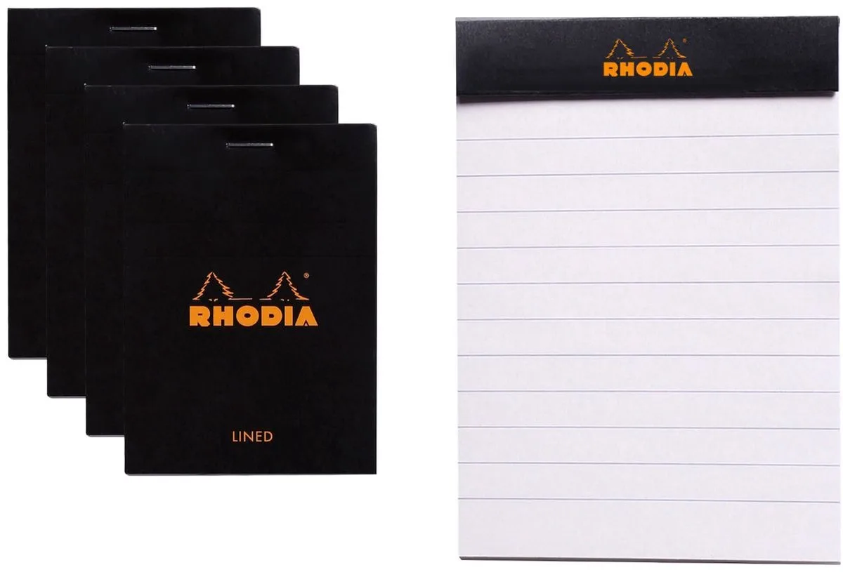 Notitieblok - Schrijfblok - N11 - Gelijnd - 7,4x10,5 - 80g - 80 vel - 10 stuks von Rhodia in Schwarz – Produktfoto