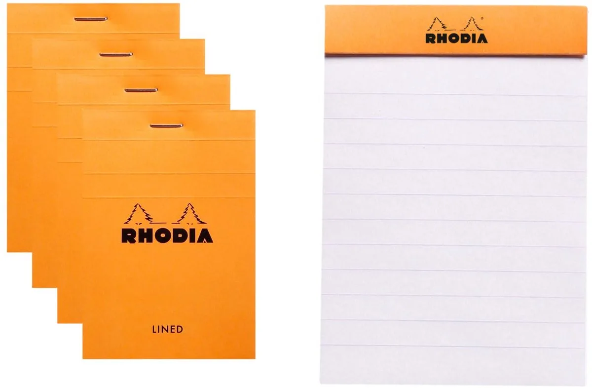 Notitieblok - Schrijfblok - N11 - Gelijnd - 7,4x10,5 cm - 80g - 80 vel - 10 stuks van Rhodia in Oranje – productfoto