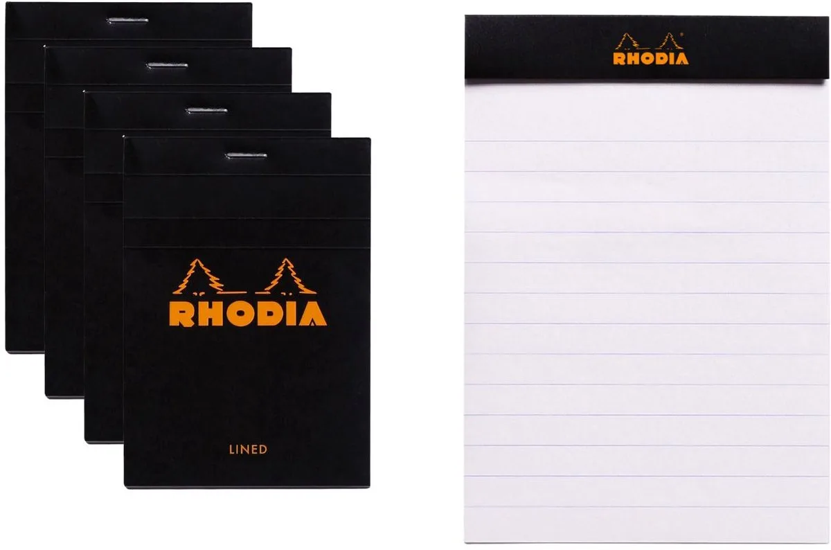 Notitieblok - Schrijfblok - N12 - Gelijnd - 8,5x12 cm - 80g - 80 vel - 10 stuks von Rhodia in Schwarz – Produktfoto