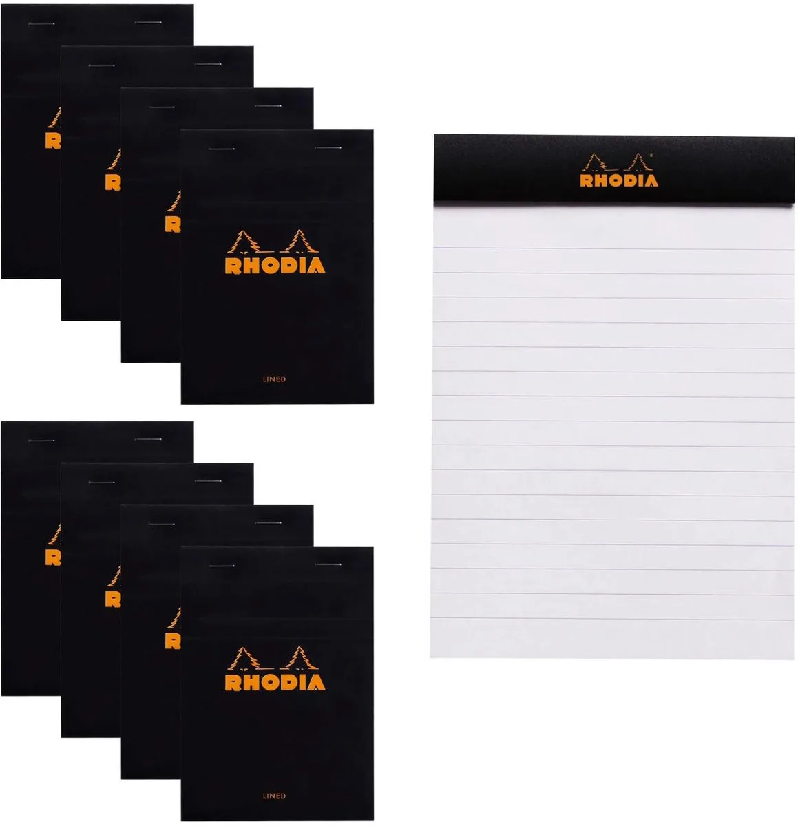 Notitieblok - Schrijfblok - N13 - Gelijnd - 10,5x14,8 cm - 80g - 80 vel - 10 stuks van Rhodia in Zwart – productfoto