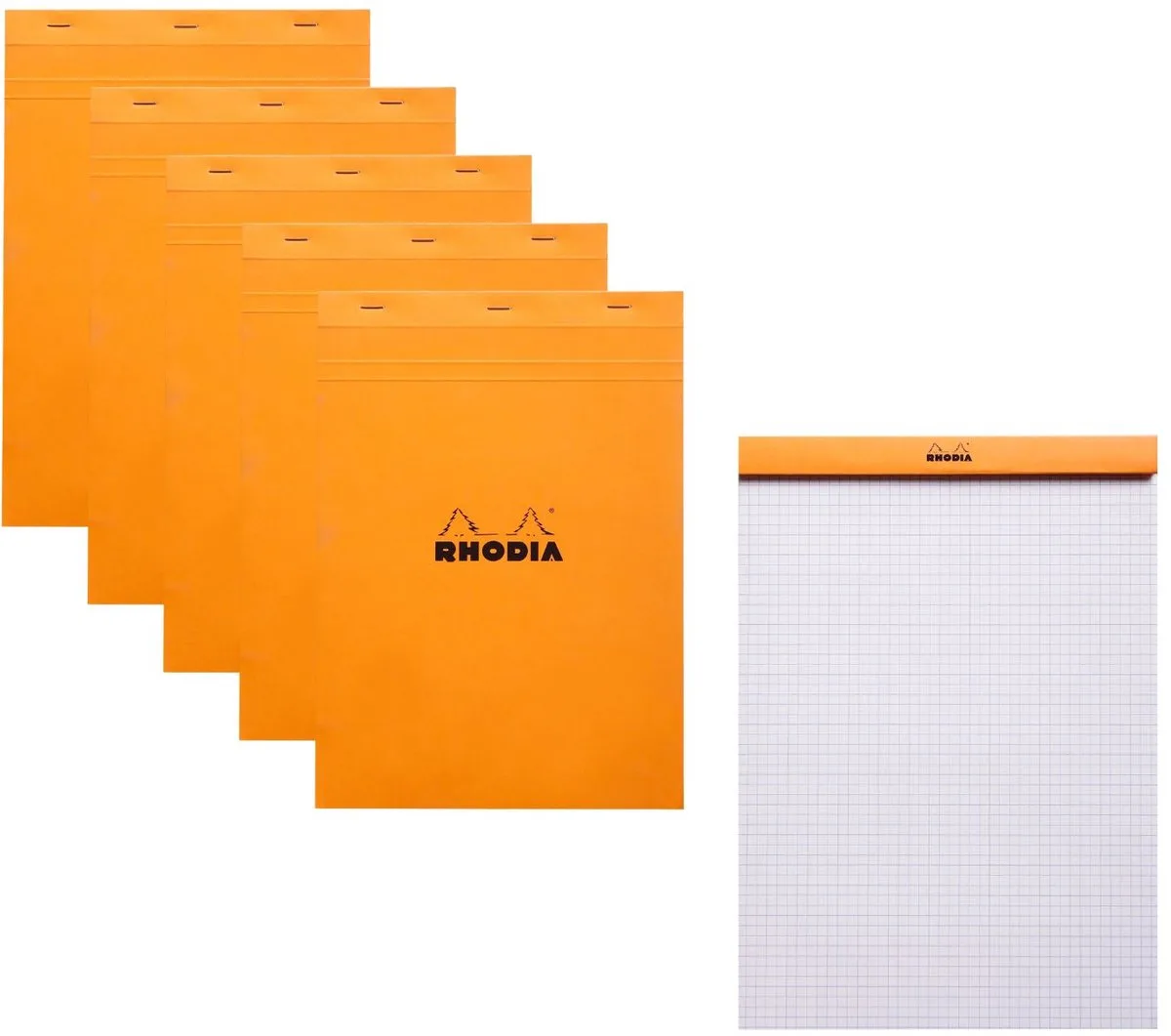 Notitieblok - Schrijfblok - N18 - A4 - Geruit - 5x5 - 80g - Oranje - 80 vel - 5 stuks by Rhodia in White – product photo