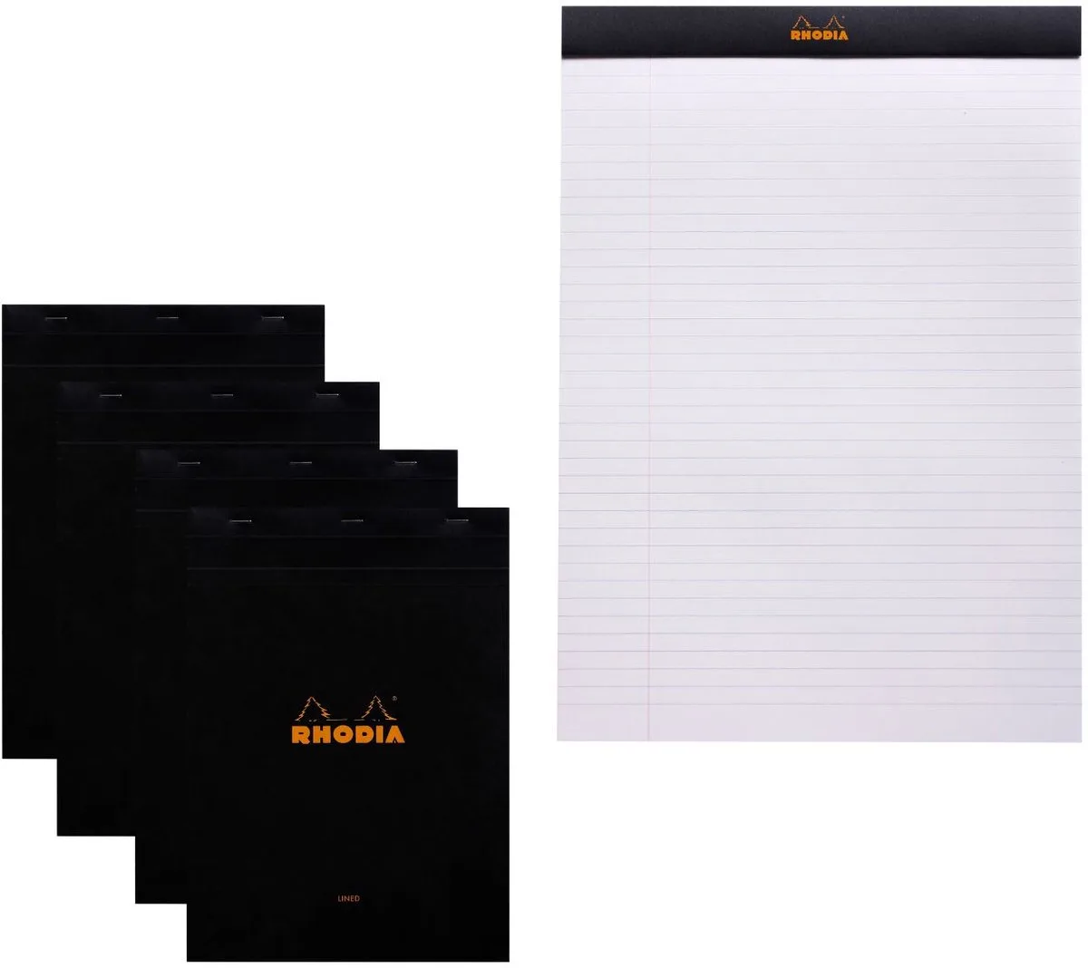 Notitieblok - Schrijfblok - N18 - Gelijnd - A4 - 80g - 80 vel - 5 stuks by Rhodia in Black – product photo
