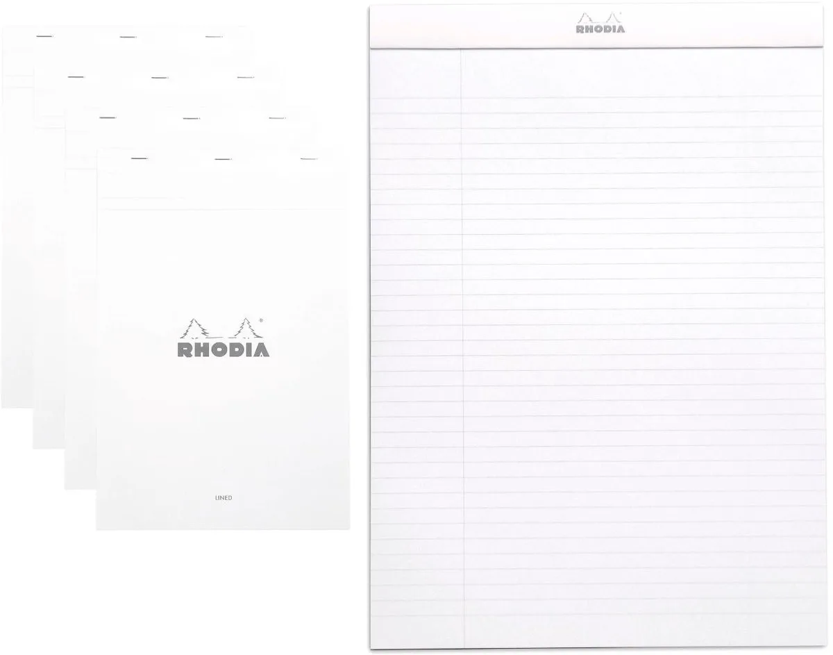 Notitieblok - Schrijfblok - N19 - Gelijnd - 21x31,8 cm - 80g - 80 vel - 5 stuks de Rhodia en Blanc – photo produit