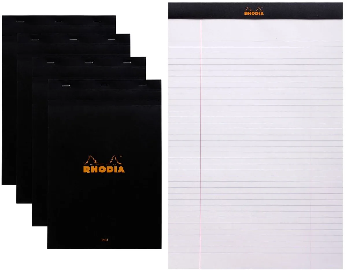 Notitieblok - Schrijfblok - N19 - gelijnd - 21x31,8cm - 80g - 80 vel - 5 stuks de Rhodia en Noir – photo produit