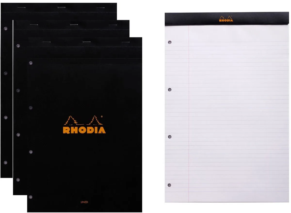 Notitieblok - Schrijfblok - N20 - Gelijnd - 21x31,8 cm - 80g - 80 vel - 5 stuks fra Rhodia i Sort – produktbillede