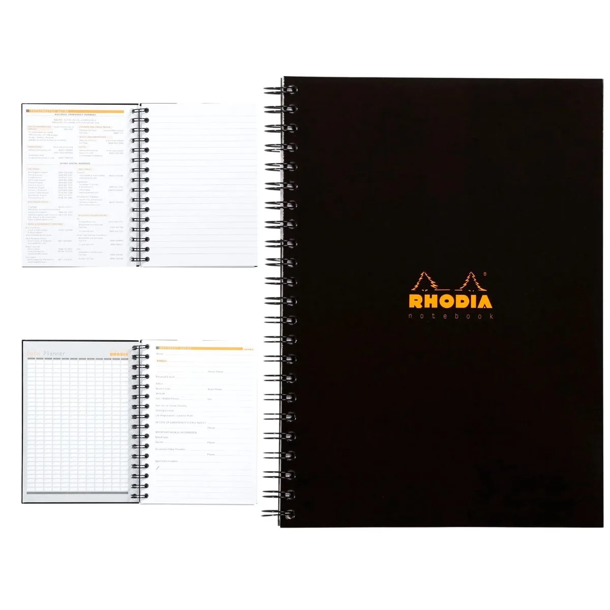 Notitieboek - A4 – Spiraal - Hardcover - 90 g Papier – 160 Pagina's – 3 stuks von Rhodia in Schwarz – Produktfoto