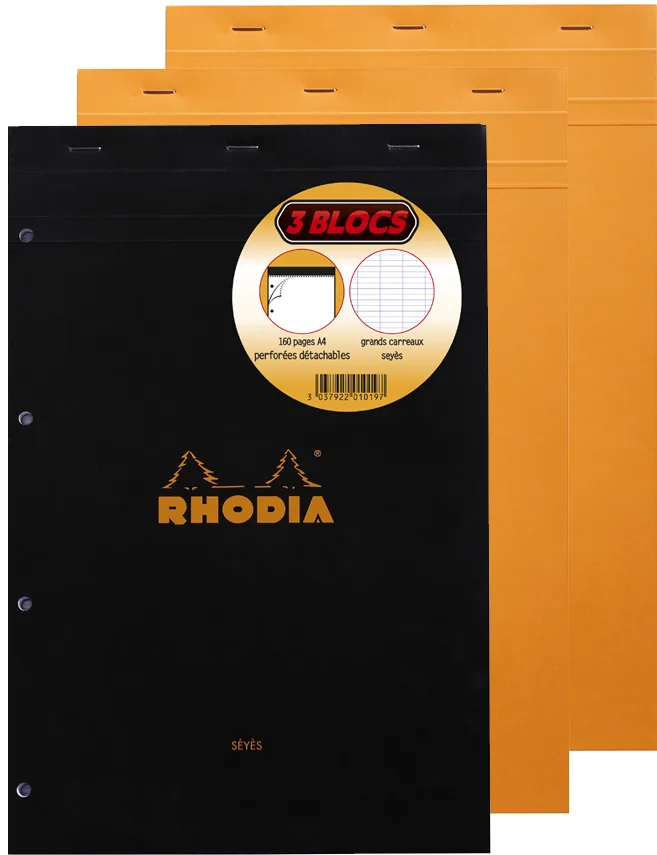 Notizblock No. 20, DIN A4+, franz. Lineatur, 3er Pack van Rhodia – productfoto