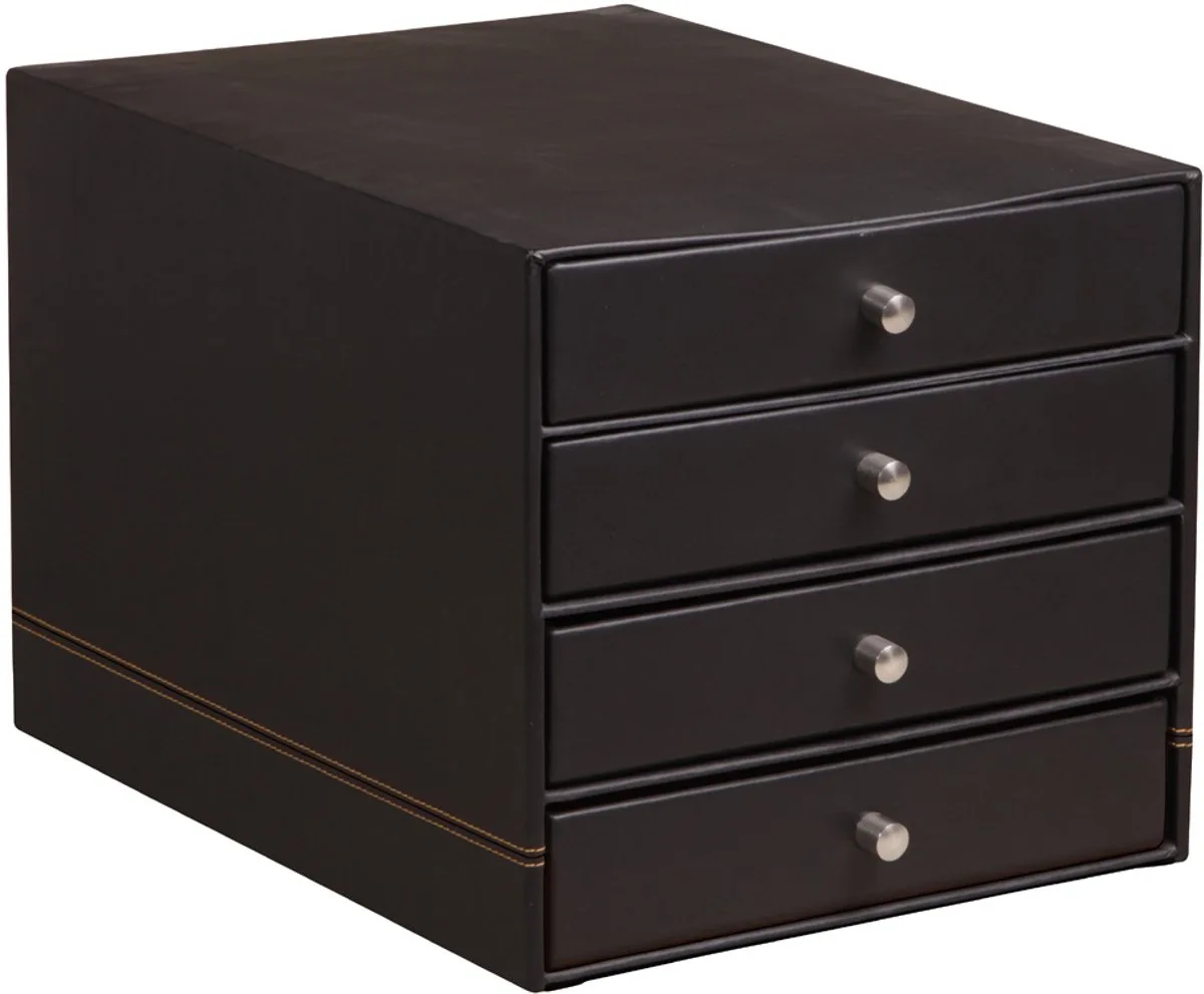 Opbergbox - ladebox - Opslagbox - Kunstleer - 4 laden von Rhodia in Schwarz – Produktfoto