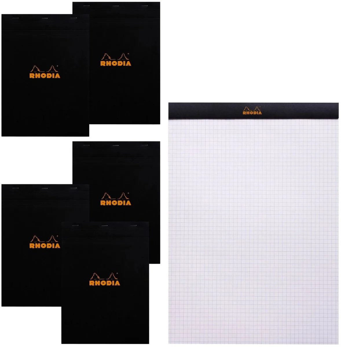 Schrijfblok - Notitieblok - N18 - A4 - Ruit - 5x5 mm - 80g - 80 vel - 5 stuks de Rhodia en Noir – photo produit