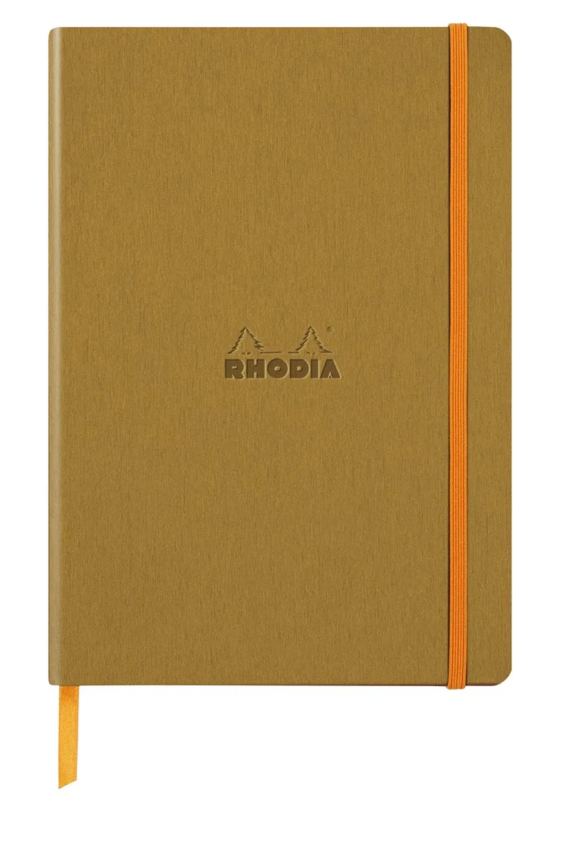 Softcover Notitieboek – A5 – 80 Bladen – Gelijnd – Ivoorkleurig Papier 90 g/m² – Met Elastieksluiting de Rhodia en Or – photo produit