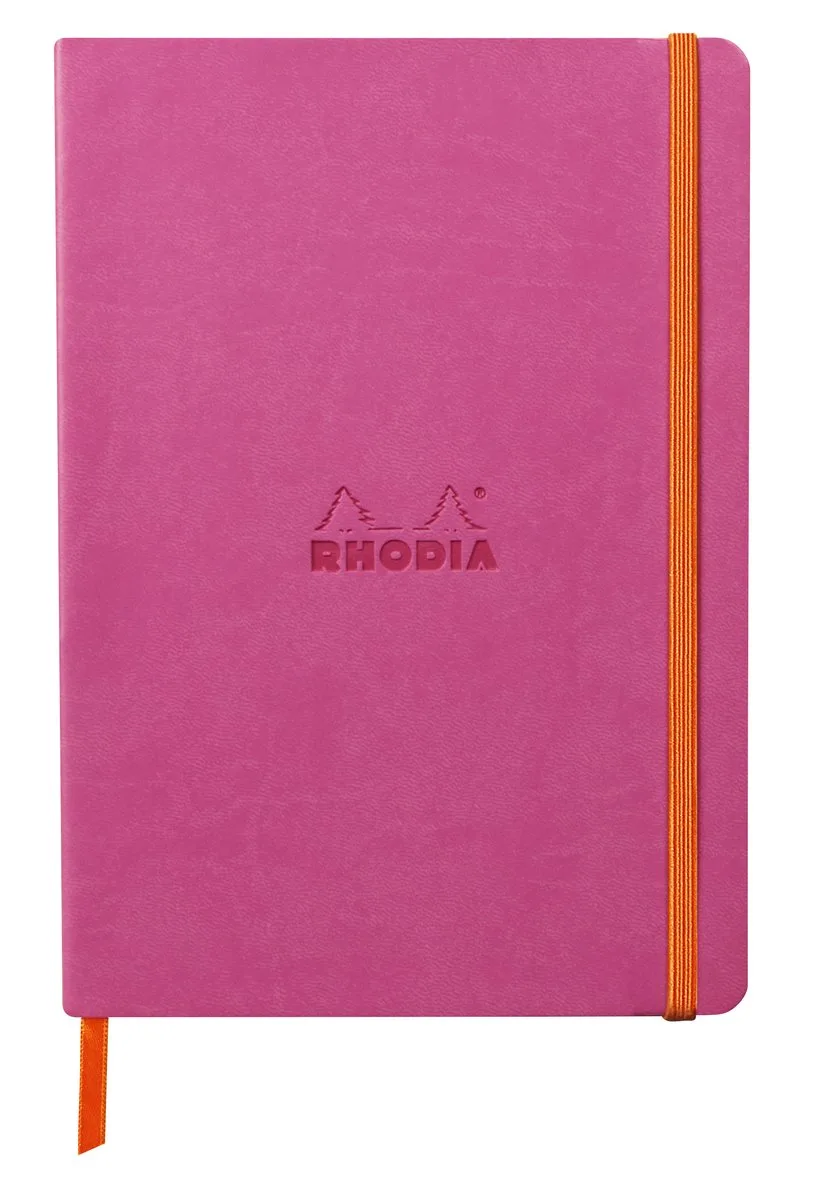 Softcover Notitieboek – A5 – 80 Bladen – Gelijnd – Ivoorkleurig Papier 90 g/m² – Met Elastieksluiting de Rhodia en Fuchsia – photo produit