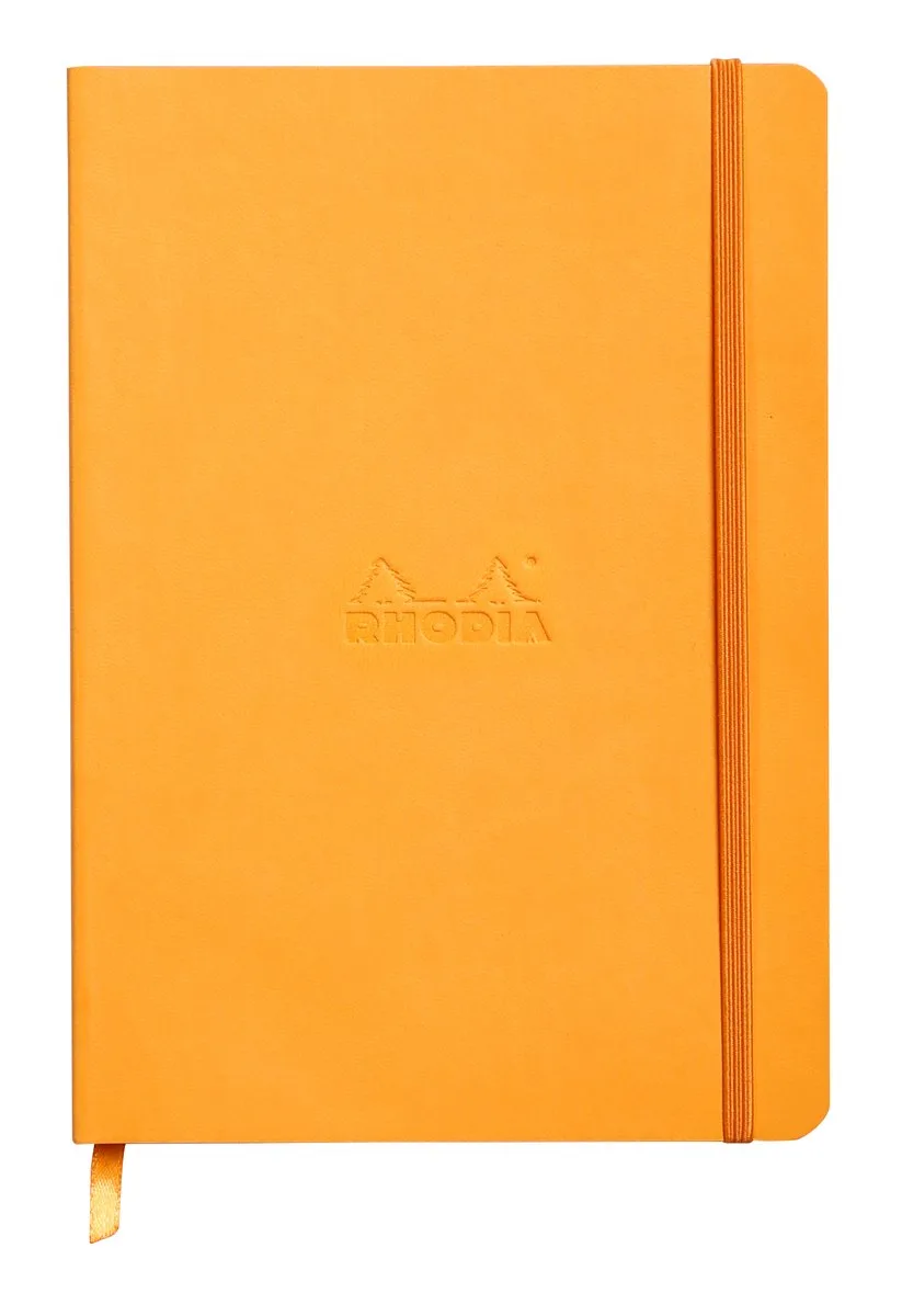 Softcover Notitieboek – A5 – 80 Bladen – Gelijnd – Ivoorkleurig Papier 90 g/m² – Met Elastieksluiting de Rhodia en Orange – photo produit