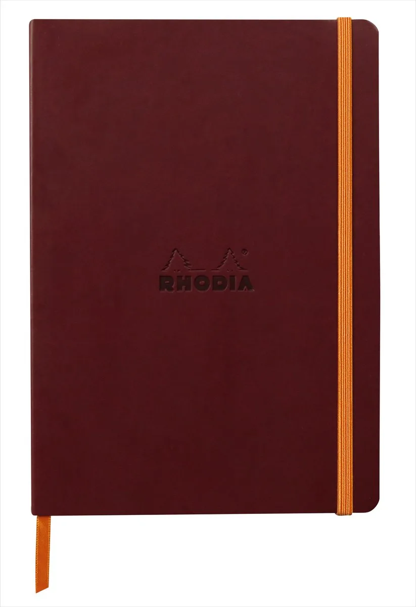Softcover Notitieboek – A5 – 80 Bladen – Gelijnd – Ivoorkleurig Papier 90 g/m² – Met Elastieksluiting de Rhodia en Burgundy – photo produit
