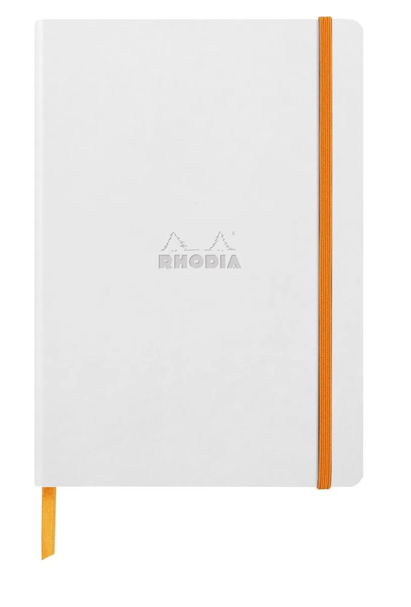 Softcover Notitieboek – A5 – 80 Bladen – Gelijnd – Ivoorkleurig Papier 90 g/m² – Met Elastieksluiting de Rhodia en Blanc – photo produit