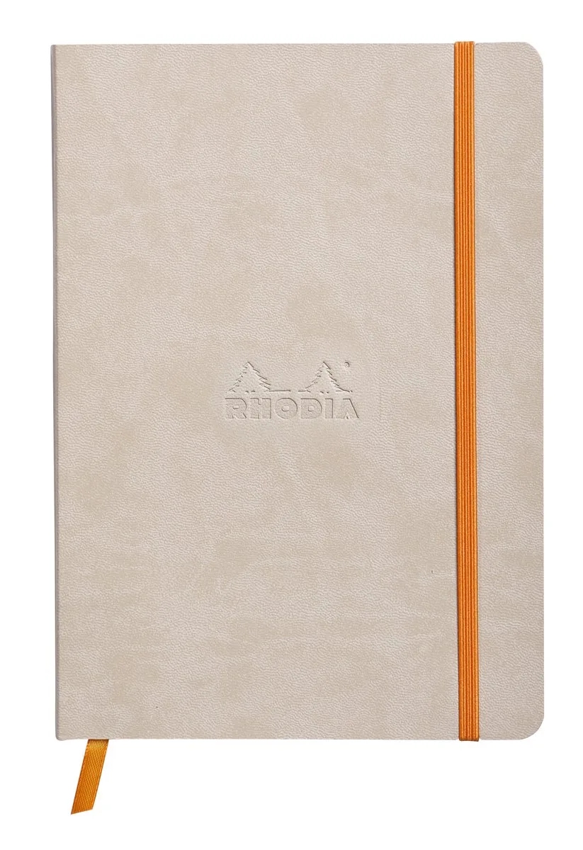 Softcover Notitieboek – A5 – 80 Bladen – Gelijnd – Ivoorkleurig Papier 90 g/m² – Met Elastieksluiting de Rhodia en Beige – photo produit