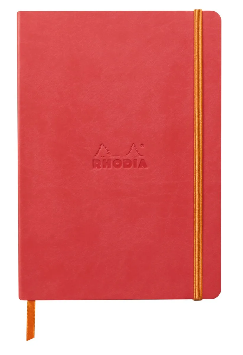 Softcover Notitieboek – A5 – 80 Bladen – Gelijnd – Ivoorkleurig Papier 90 g/m² – Elastieksluiting de Rhodia en Koraal – photo produit