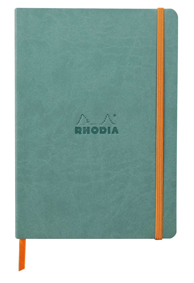 Softcover Notitieboek – A5 – 80 Bladen – Gelijnd – Ivoorkleurig Papier 90 g/m² – Met Elastieksluiting - Aqua de Rhodia en Vert – photo produit