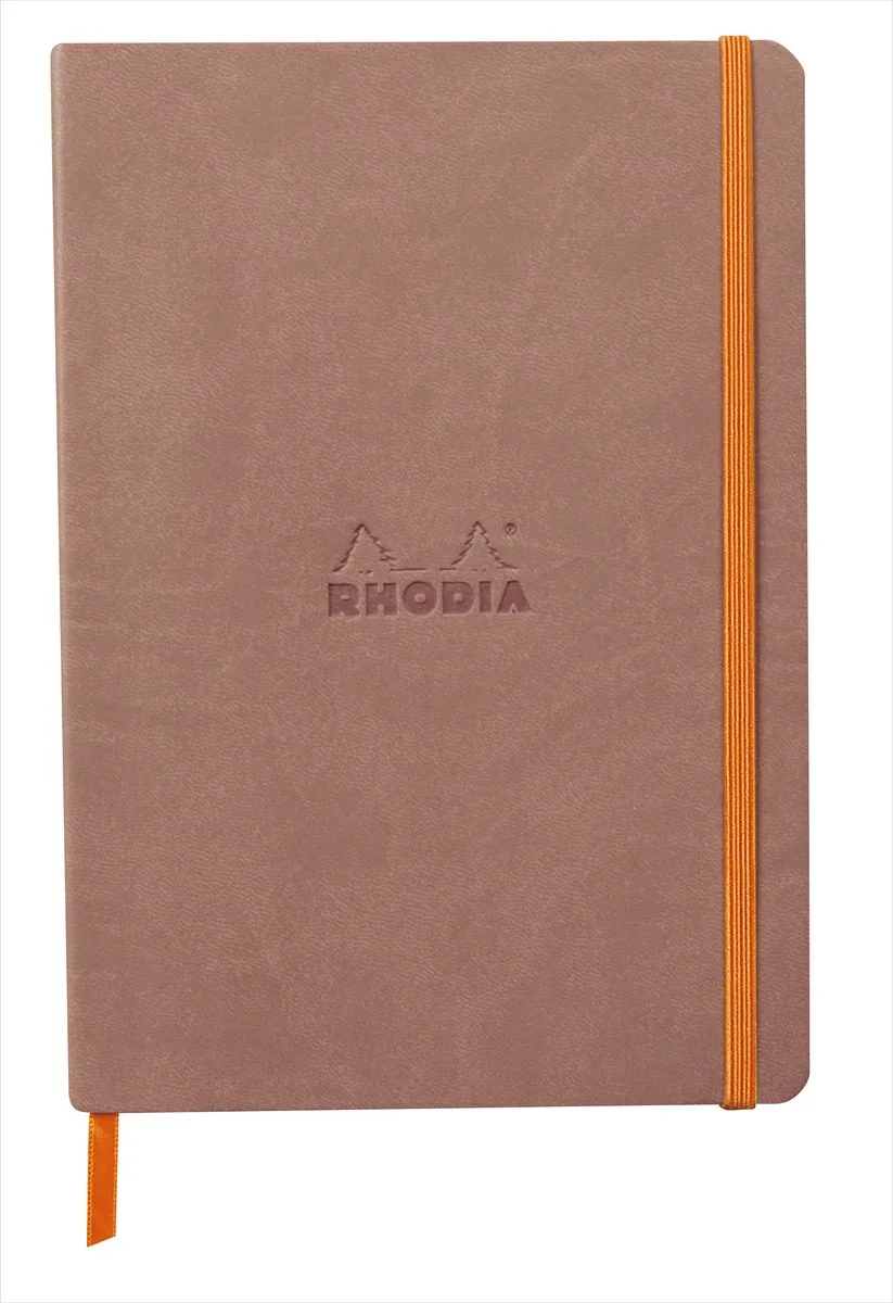 Softcover Notitieboek – A5 – 80 Bladen – Gelijnd – Ivoorkleurig Papier 90 g/m² – Met Elastieksluiting de Rhodia en Rozenhout – photo produit