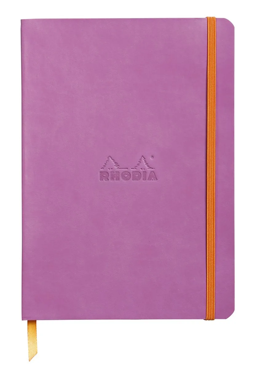 Softcover Notitieboek – A5 – 80 Bladen – Gelijnd – Ivoorkleurig Papier 90 g/m² – Met Elastieksluiting - Lila de Rhodia en Rose – photo produit