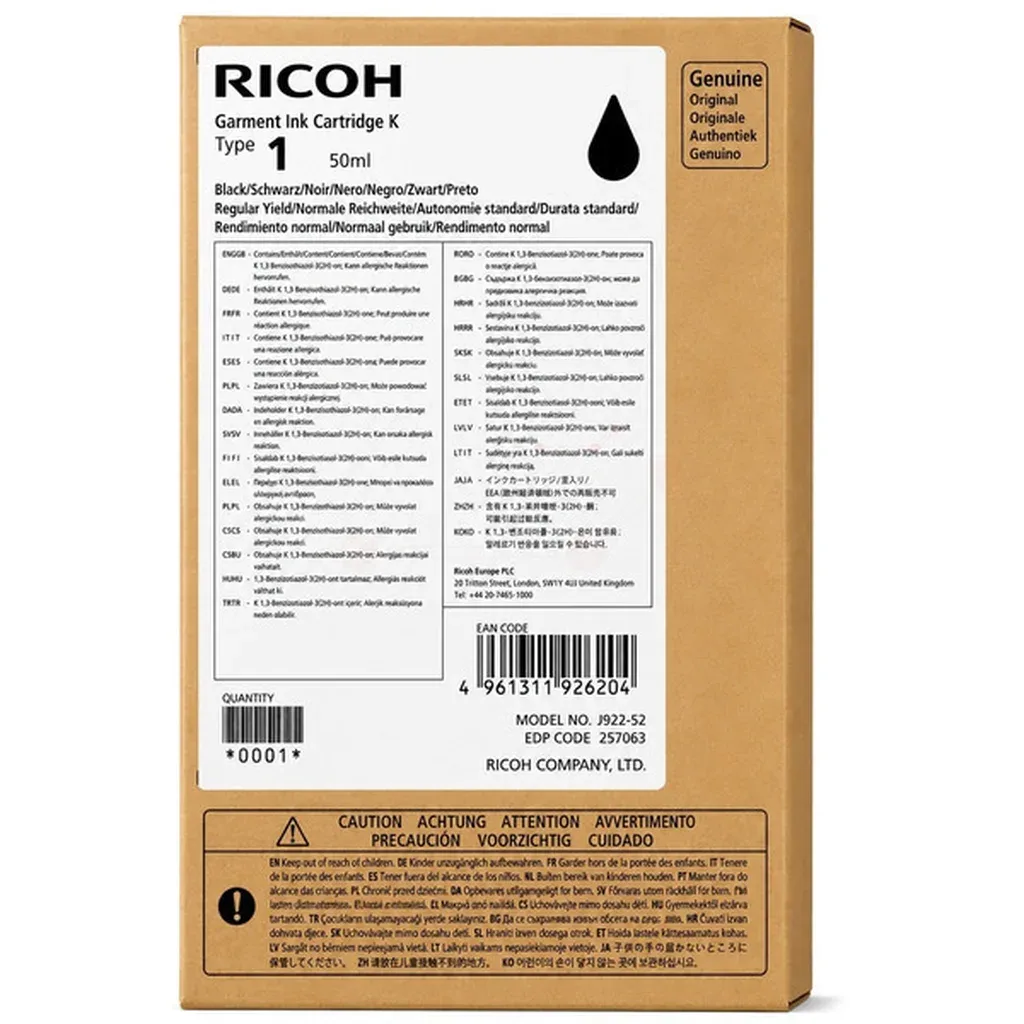 Blækpatron sort, 200 sider 257063 N/A van Ricoh – productfoto