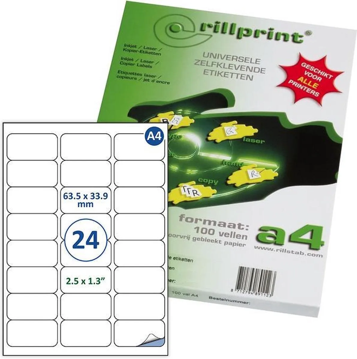 Etiketten Rillprint, Rillstab, 89104, 63,5x33,9mm, 24 op een vel by Rillprint in White – product photo