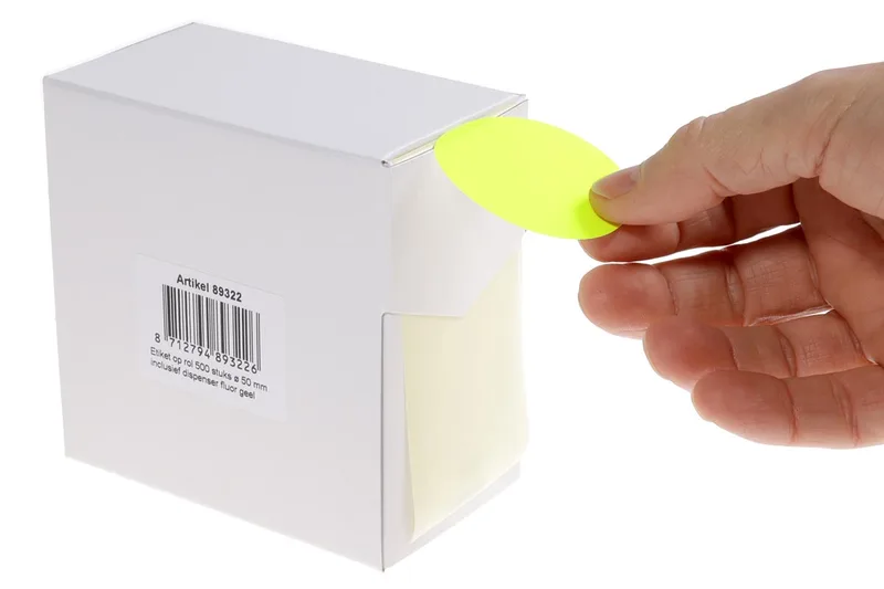 ronde etiketten, diameter 50 mm, rol van 500 stuks, fluo geel by Rillprint – product photo