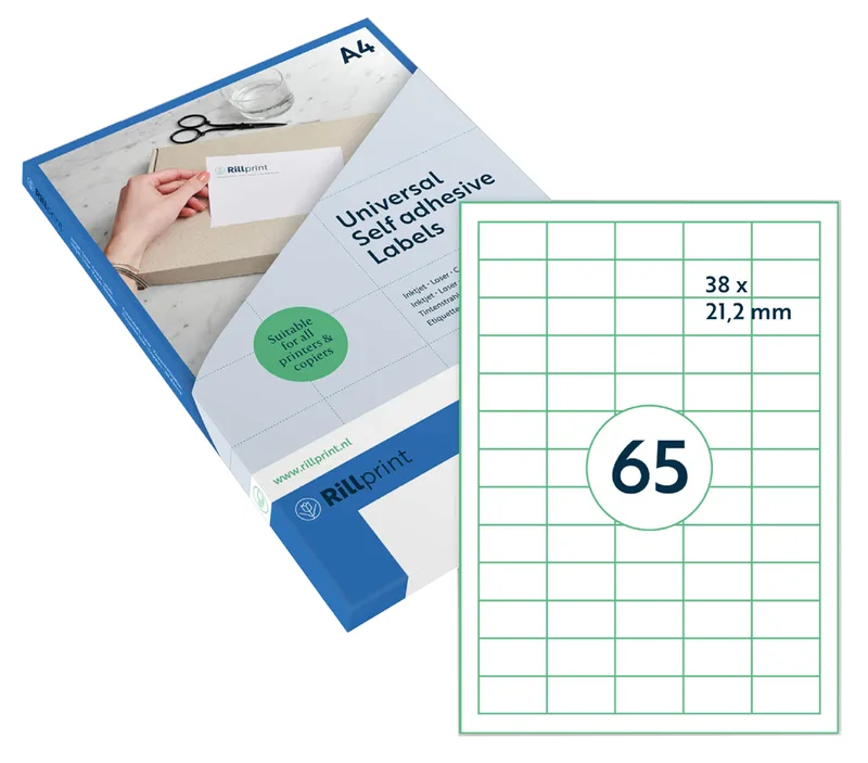 Universal-Etiketten, 52,5 x 21,2 mm, weiß von Rillprint – Produktfoto