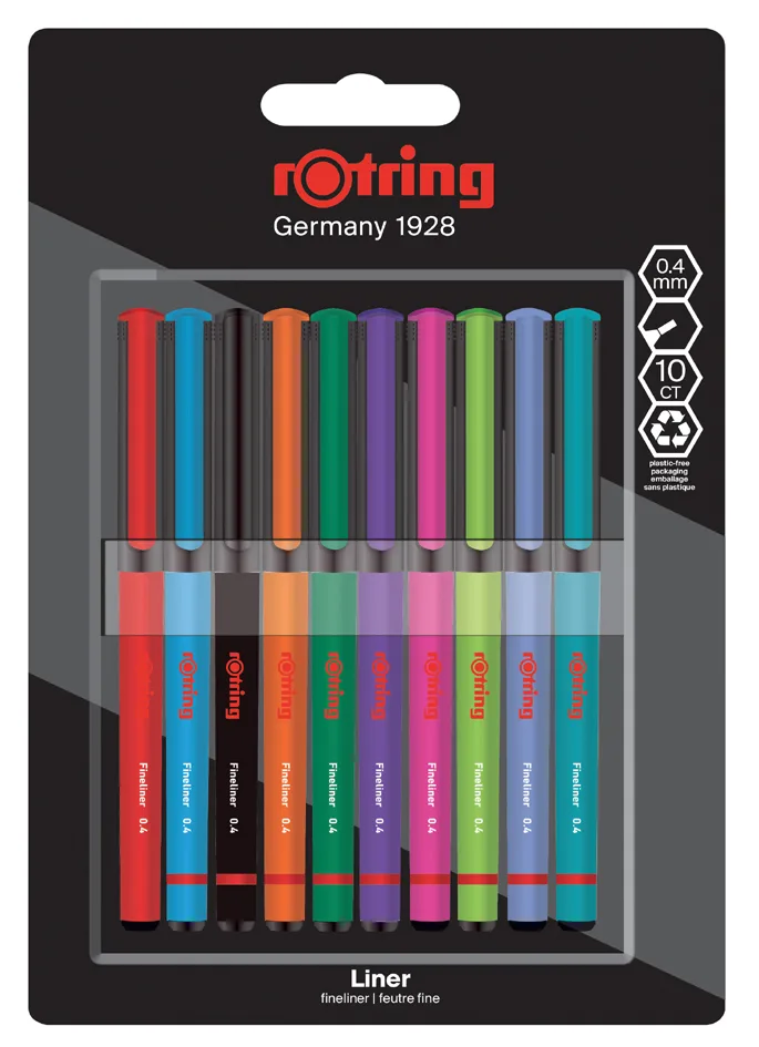 Fineliner, Strichstärke: 0,4 mm, 10er Blister van rOtring – productfoto