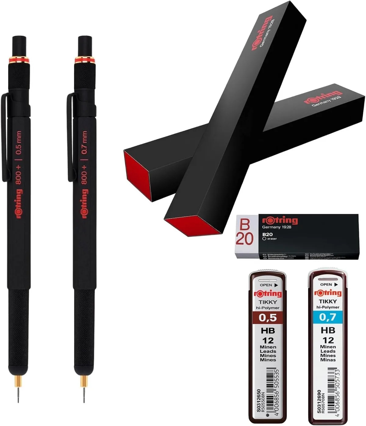 rOtring 800+ Set: 0.5/0.7mm Potlood + Stylus, Metaal de rOtring en Noir – photo produit
