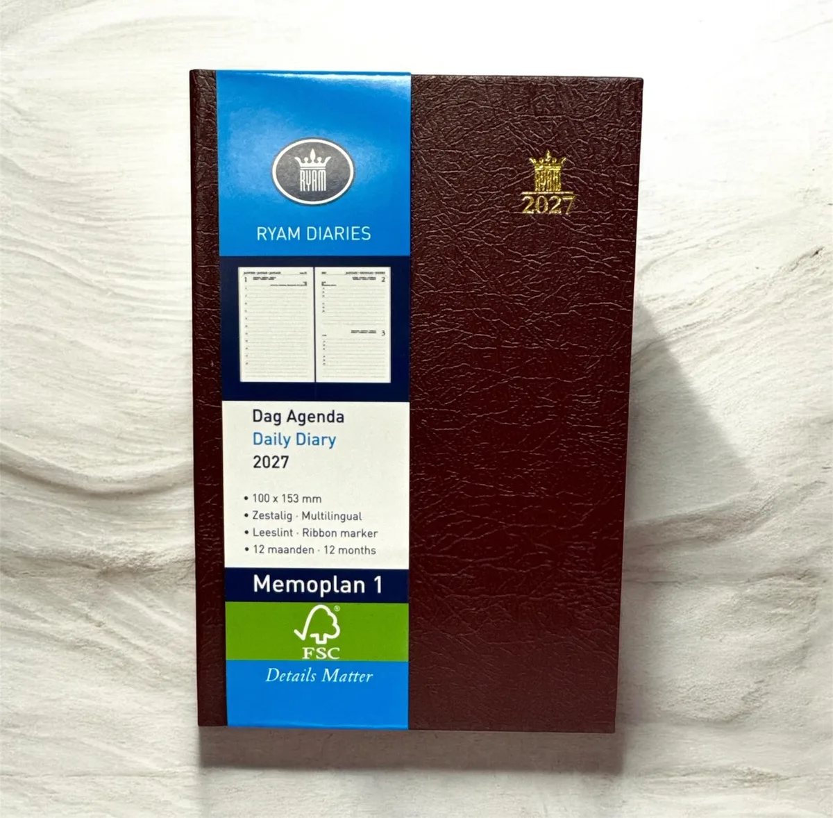 Agenda 2024 - Memoplan 1 Harde Kaft (15.3cm x 10cm) de Ryam en Bordeaux – photo produit
