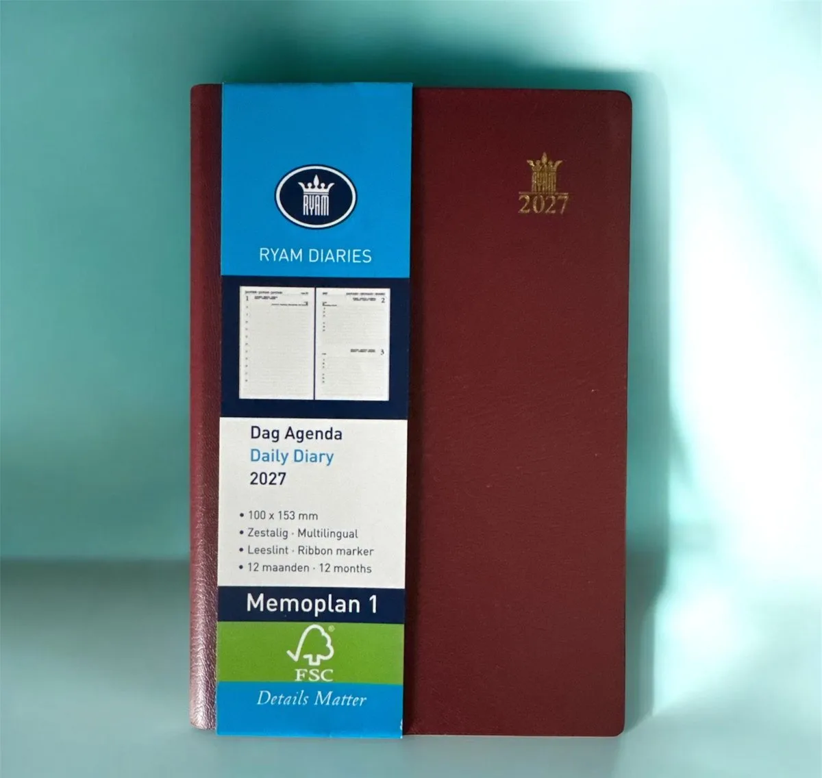 Agenda 2027 - Memoplan 1 - Zachte Kaft (10cm x 15cm) de Ryam en Bordeaux – photo produit
