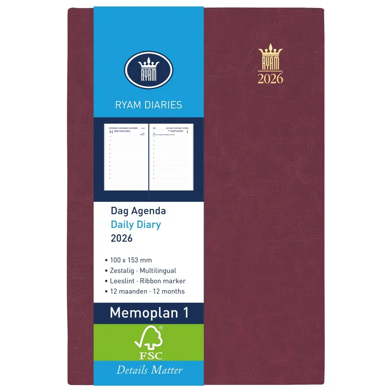 Agenda 2027 ryam memoplan 1 mundior 1d/1p bordeaux van Ryam – productfoto