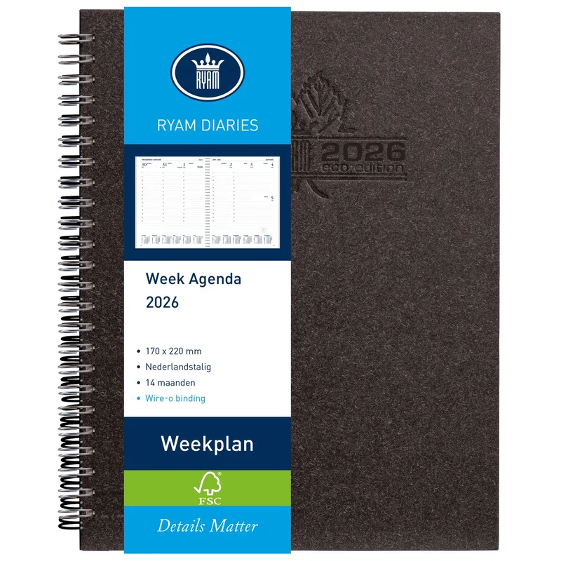 Agenda 2027 ryam weekplan wire-o 7d/2p zwart van Ryam – productfoto
