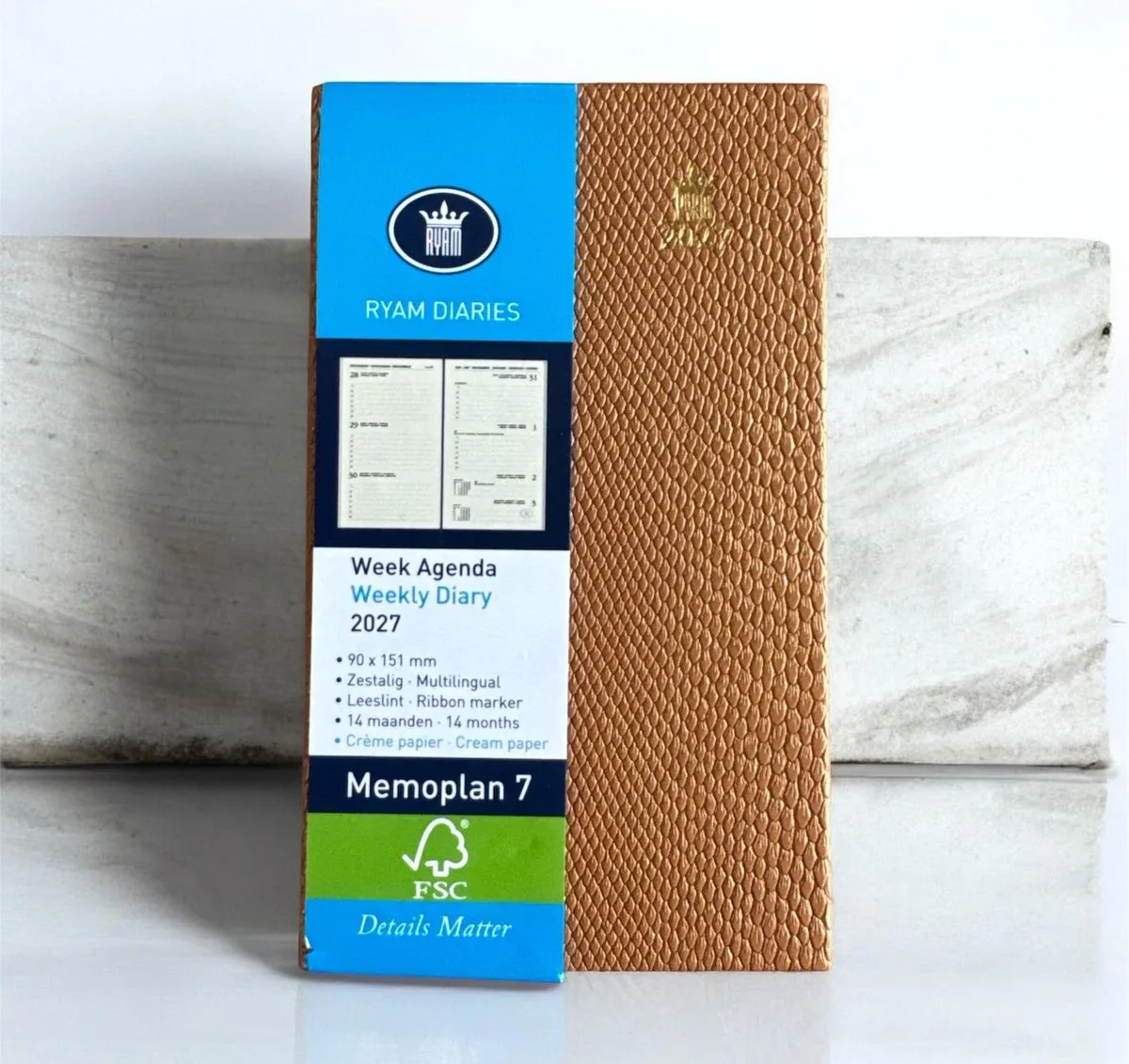 Zakagenda 2027 - Memoplan 7 Harde Kaft - PYTHON - Creme Papier (9cmx15cm) fra Ryam i Phyton – produktbillede