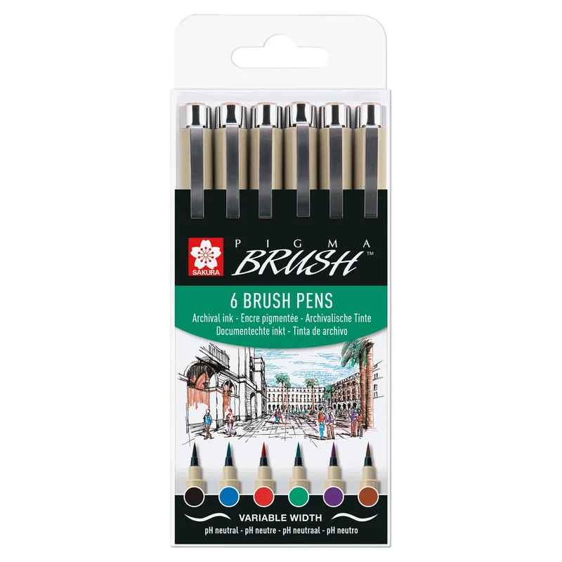 Brushpen sakura pigma brush set 6 stuks zwart de Sakura – photo produit