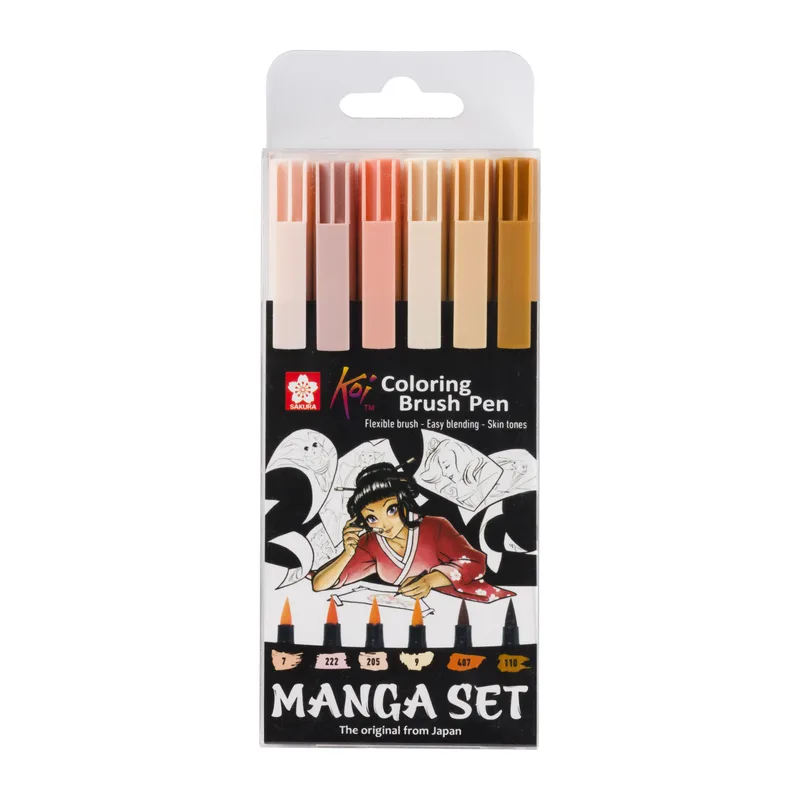 Unieke Manga-collectie van 6 Koi Colouring Penseel Pens von Sakura – Produktfoto
