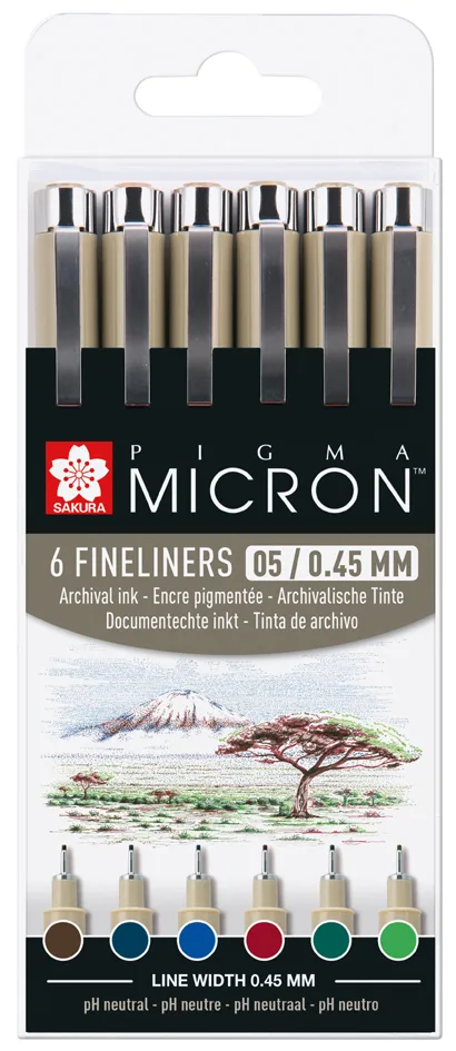 Fineliner PIGMA MICRON 05, Erdfarben, 6er Etui von Sakura – Produktfoto