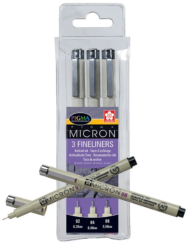 Fineliner PIGMA MICRON, 3er Etui, schwarz von Sakura – Produktfoto