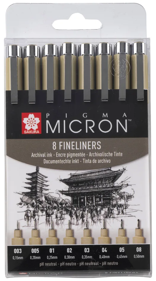 Fineliner PIGMA MICRON, 8er Etui, schwarz von Sakura – Produktfoto